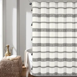 Ava Boho Stripe Tassel Yarn Dyed Recycled Cotton Shower Curtain