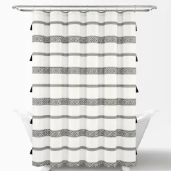 Ava Boho Stripe Tassel Yarn Dyed Recycled Cotton Shower Curtain