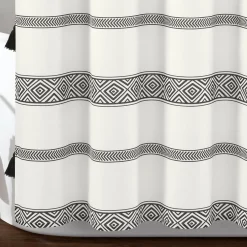 Ava Boho Stripe Tassel Yarn Dyed Recycled Cotton Shower Curtain