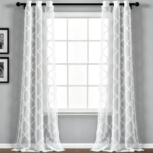 Avon Trellis Grommet Sheer Window Curtain Panel Set