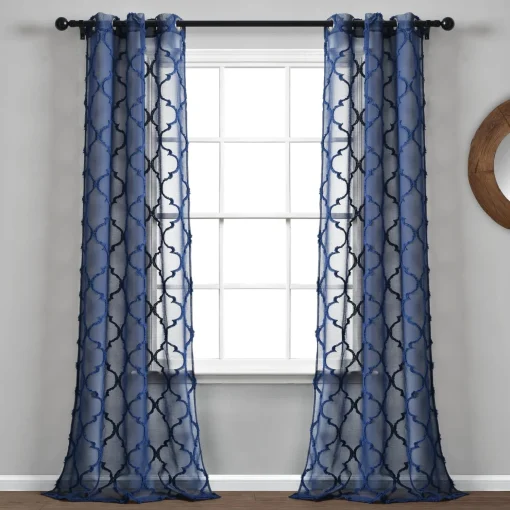 Avon Trellis Grommet Sheer Window Curtain Panel Set