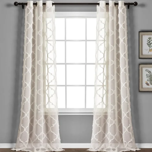 Avon Trellis Grommet Sheer Window Curtain Panel Set
