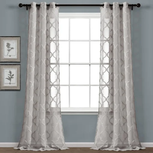 Avon Trellis Grommet Sheer Window Curtain Panel Set