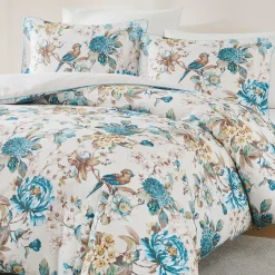 Bird And Hydrangea Reversible Cotton Duvet Cover Set