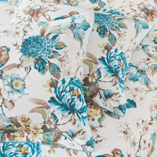 Bird And Hydrangea Reversible Cotton Duvet Cover Set