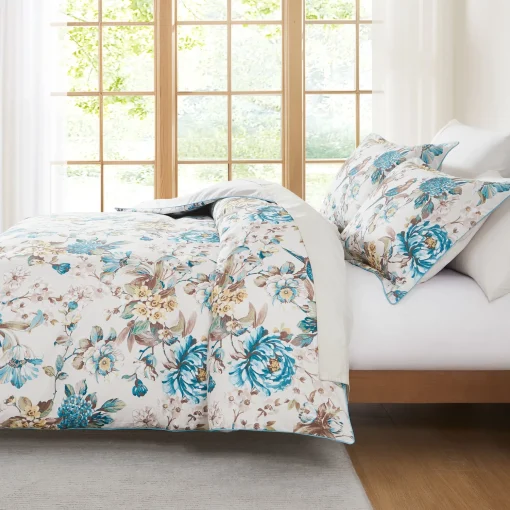 Bird And Hydrangea Reversible Cotton Duvet Cover Set