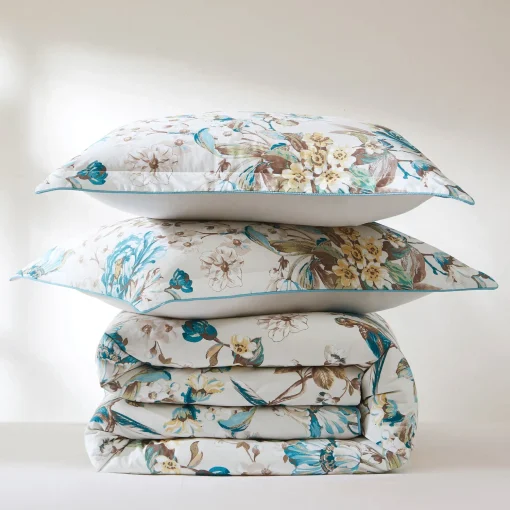 Bird And Hydrangea Reversible Cotton Duvet Cover Set