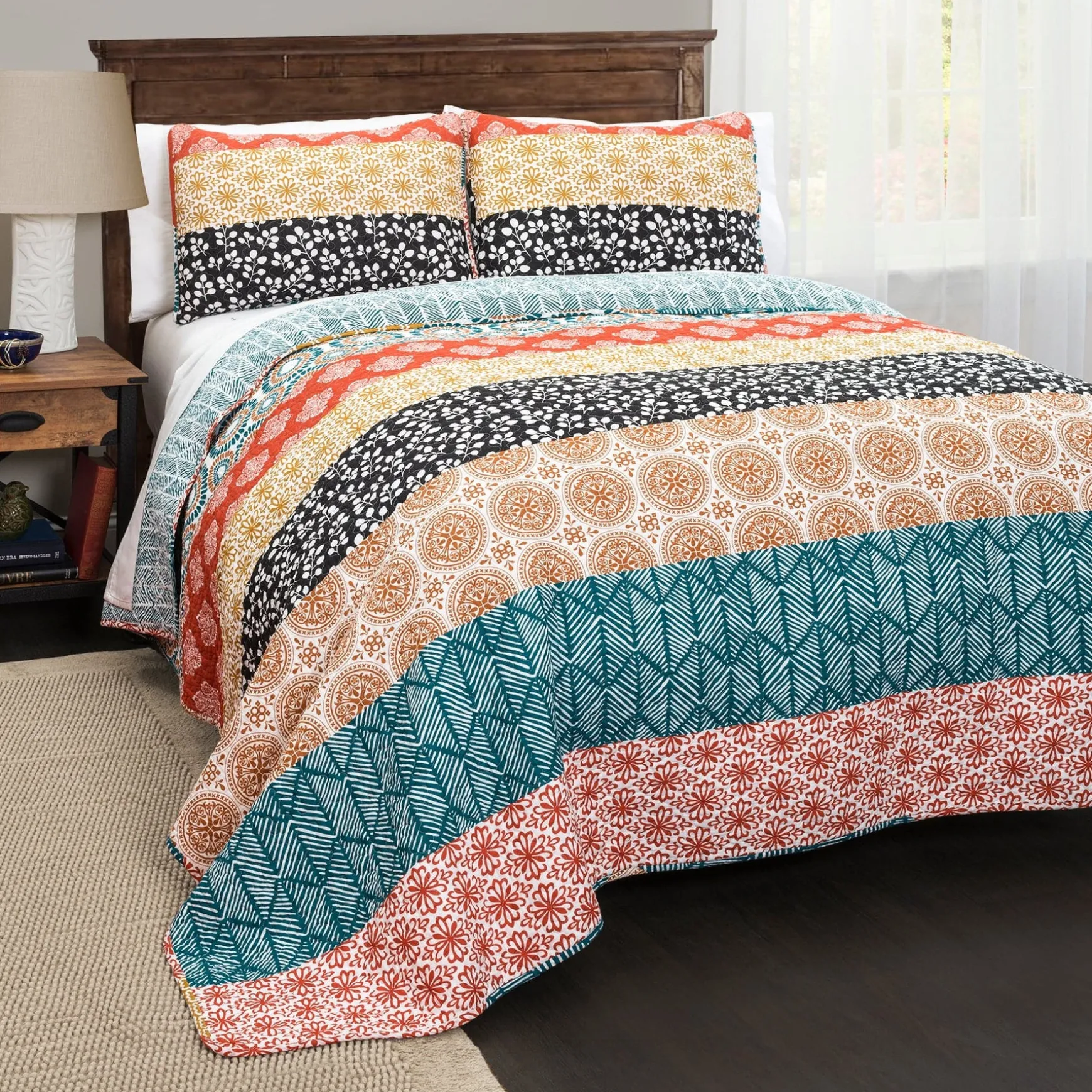 Bohemian Stripe Quilt 3 Piece Set