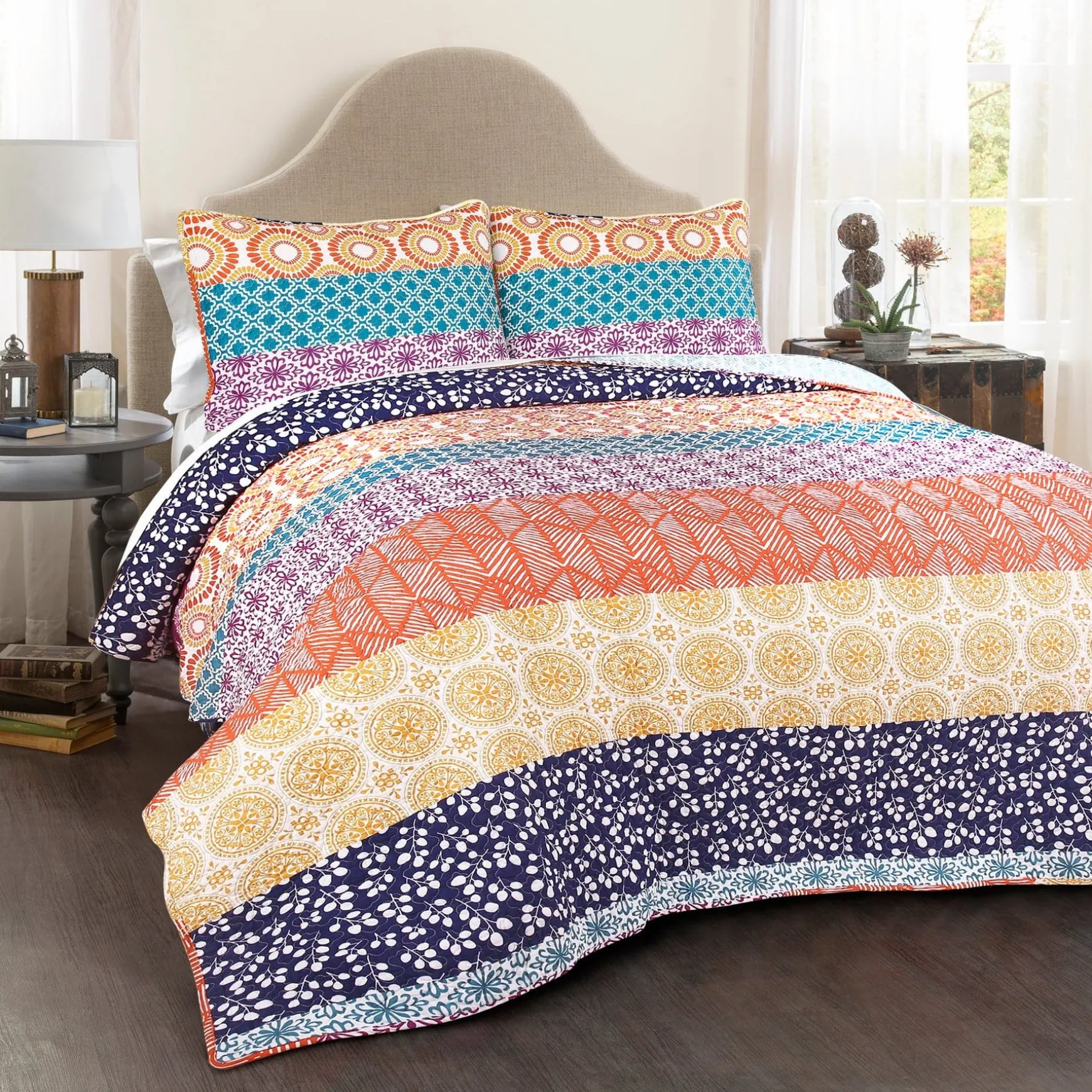 Bohemian Stripe Quilt 3 Piece Set