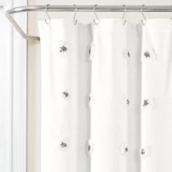 Boho Circle Tufted Yarn Dyed Recycled Cotton Blend Shower Curtain