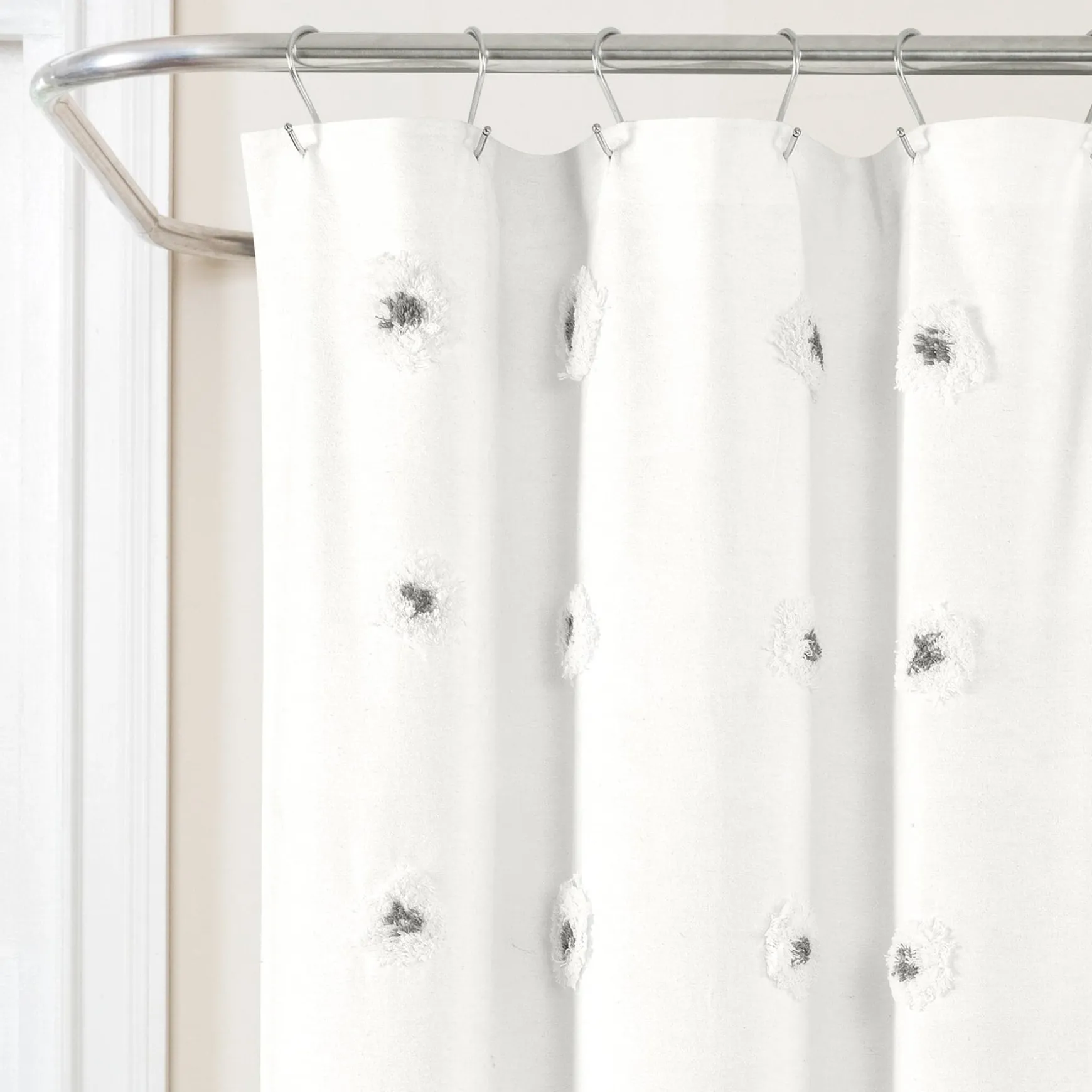 Boho Circle Tufted Yarn Dyed Recycled Cotton Blend Shower Curtain