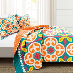 Boho Floral Reversible 3 Piece Quilt Set