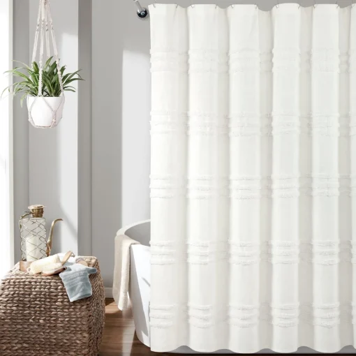 Boho Kendra Tufted Yarn Dyed Recycled Cotton Blend Shower Curtain