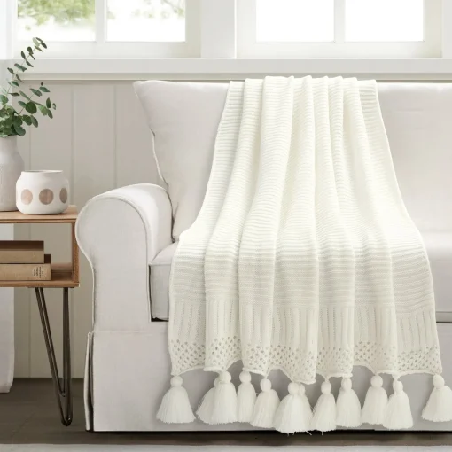 Boho Knitted Tassel Throw