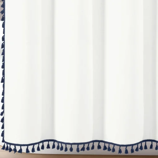 Boho Melora Tassel Yarn Dyed Recycled Cotton Blend Shower Curtain