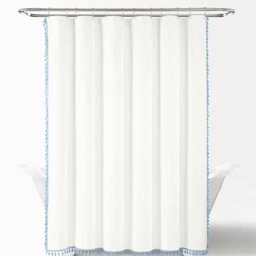 Boho Melora Tassel Yarn Dyed Recycled Cotton Blend Shower Curtain