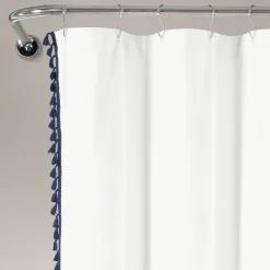 Boho Melora Tassel Yarn Dyed Recycled Cotton Blend Shower Curtain