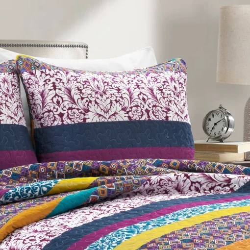 Boho Stripe 3 Piece Quilt Set