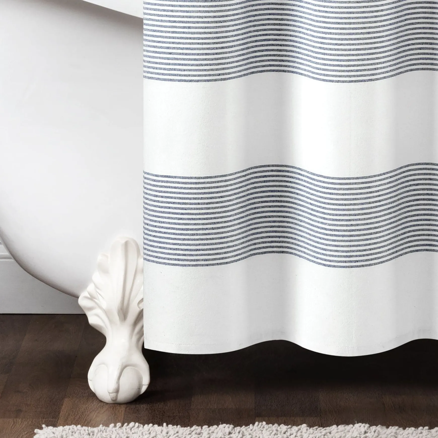 Boho Tassel Stripe Yarn Dyed Recycled Cotton Blend Shower Curtain