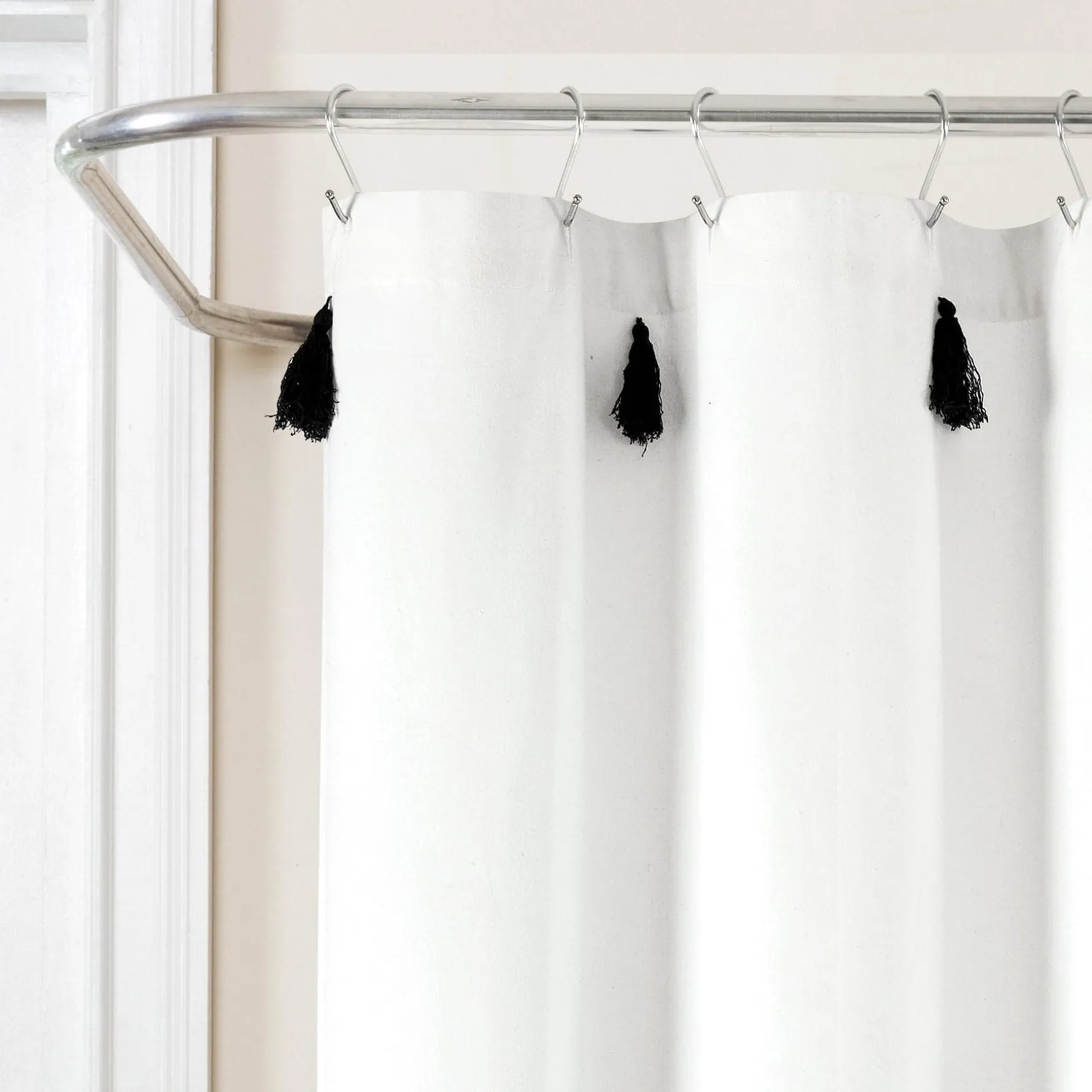 Boho Tassel Stripe Yarn Dyed Recycled Cotton Blend Shower Curtain