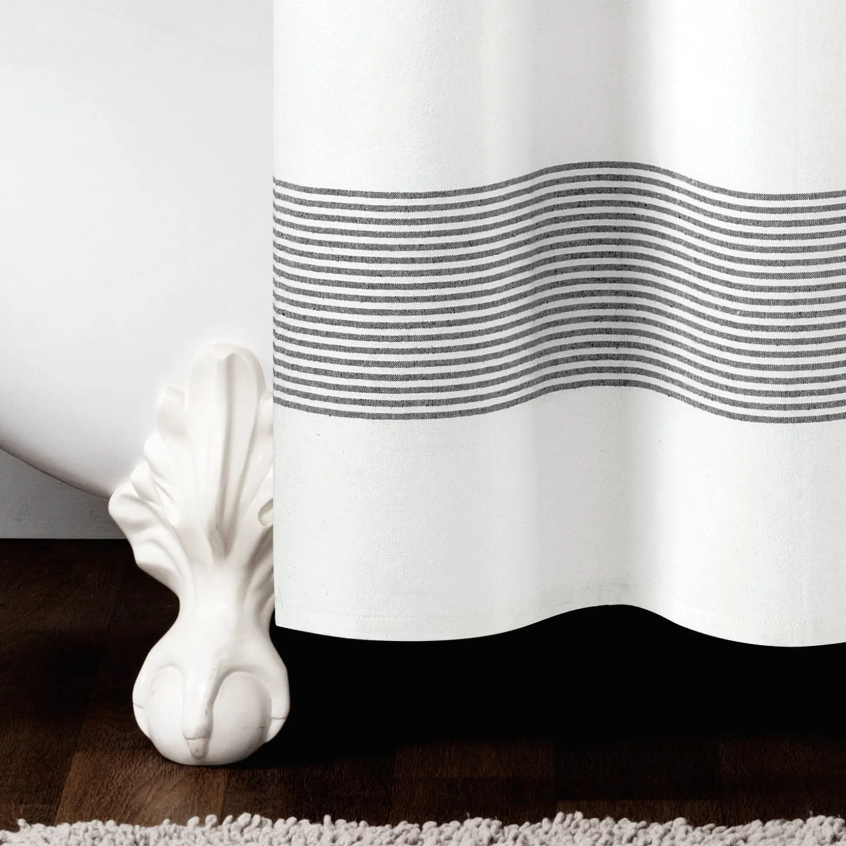 Boho Tassel Stripe Yarn Dyed Recycled Cotton Blend Shower Curtain