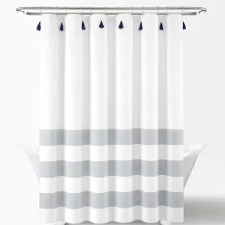 Boho Tassel Stripe Yarn Dyed Recycled Cotton Blend Shower Curtain