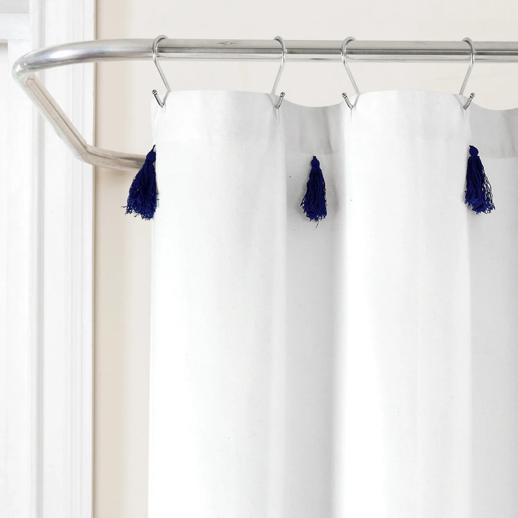 Boho Tassel Stripe Yarn Dyed Recycled Cotton Blend Shower Curtain