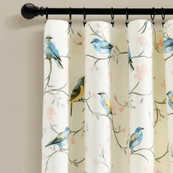 Botanical Bird & Flower Light Filtering Window Curtain Panel Set
