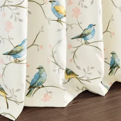 Botanical Bird & Flower Light Filtering Window Curtain Panel Set