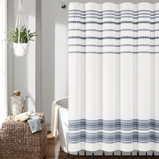 Breezy Chic Tassel Jacquard Recycled Cotton Shower Curtain
