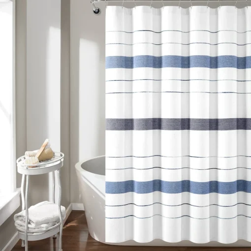 Chic Stripe Yarn Dyed Eco-Friendly Recycled Cotton Blend Shower Curtain