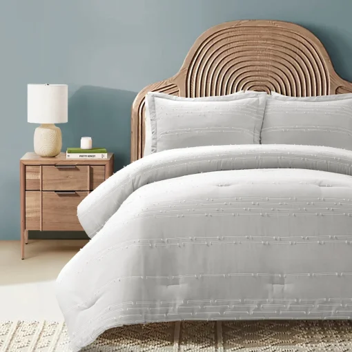 Clipped Stripe Jacquard 3 Piece Comforter Set