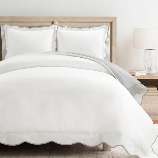 Coastal Chic Scalloped Edge 100% Cotton Reversible Duvet Cover Set