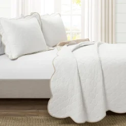 Coastal Chic Scalloped Edge Reversible Quilt 3 Piece Set