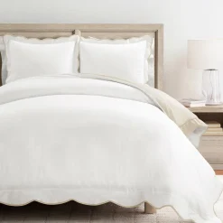 Coastal Chic Scalloped Edge 100% Cotton Reversible Duvet Cover Set
