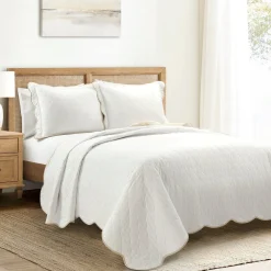 Coastal Chic Scalloped Edge Reversible Quilt 3 Piece Set