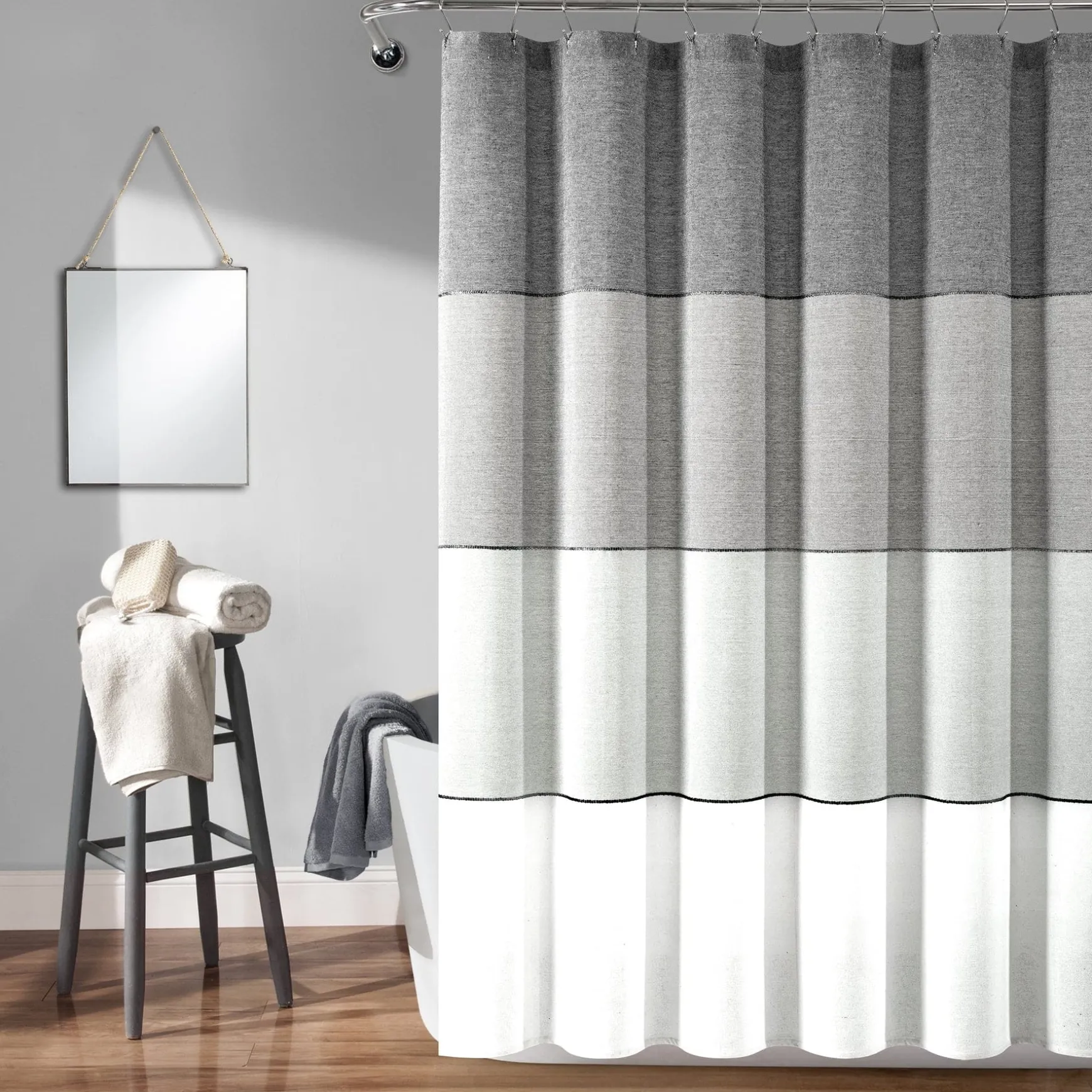 Color Block Ombre Yarn Dyed Recycled Cotton Blend Shower Curtain