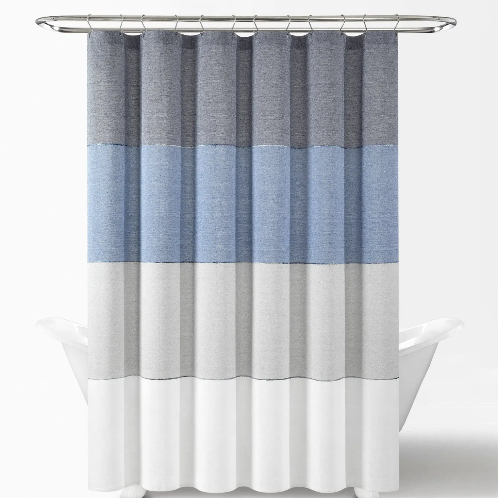 Color Block Ombre Yarn Dyed Recycled Cotton Blend Shower Curtain