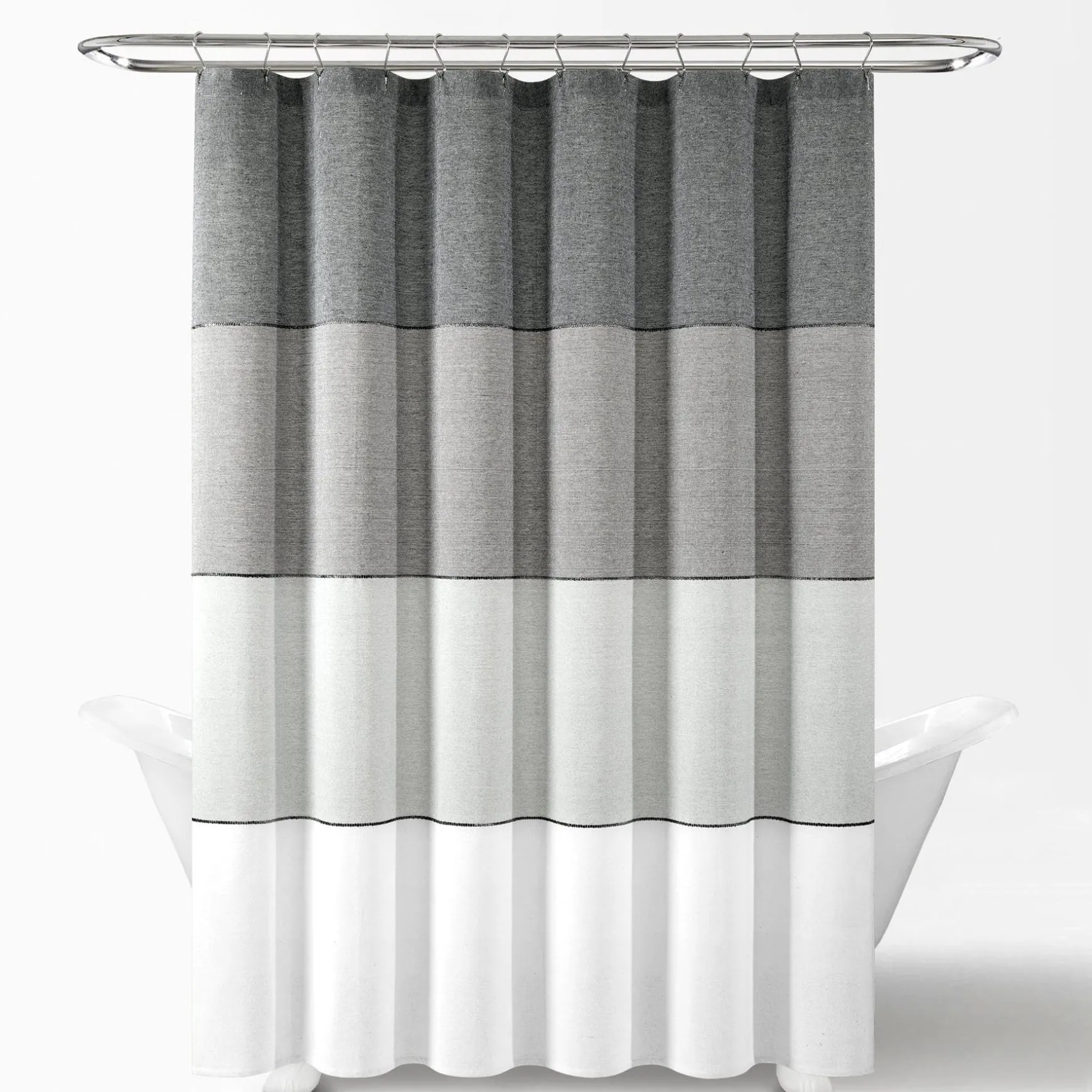 Color Block Ombre Yarn Dyed Recycled Cotton Blend Shower Curtain