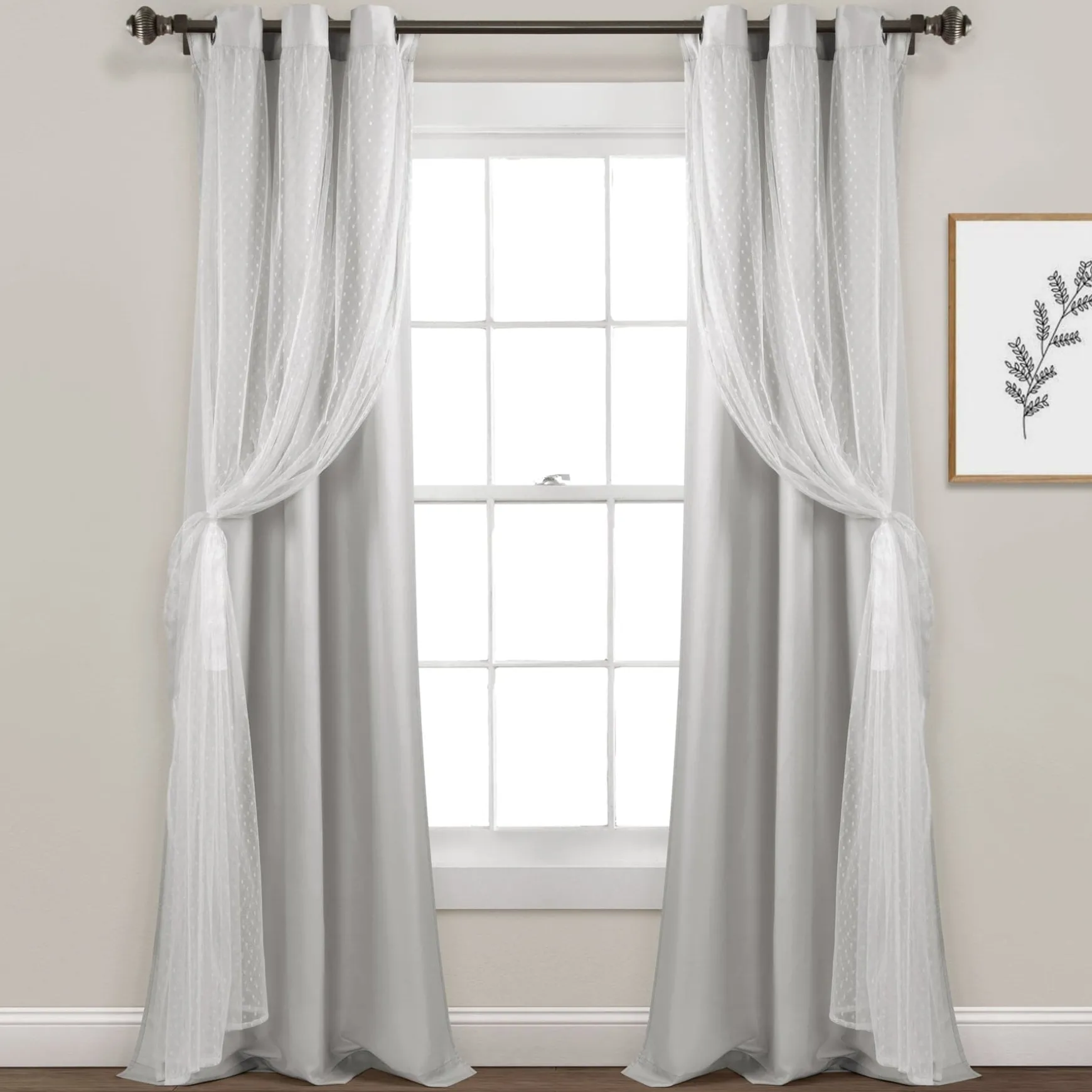 Cottage Polka Dot Sheer Window Curtain Panel Set