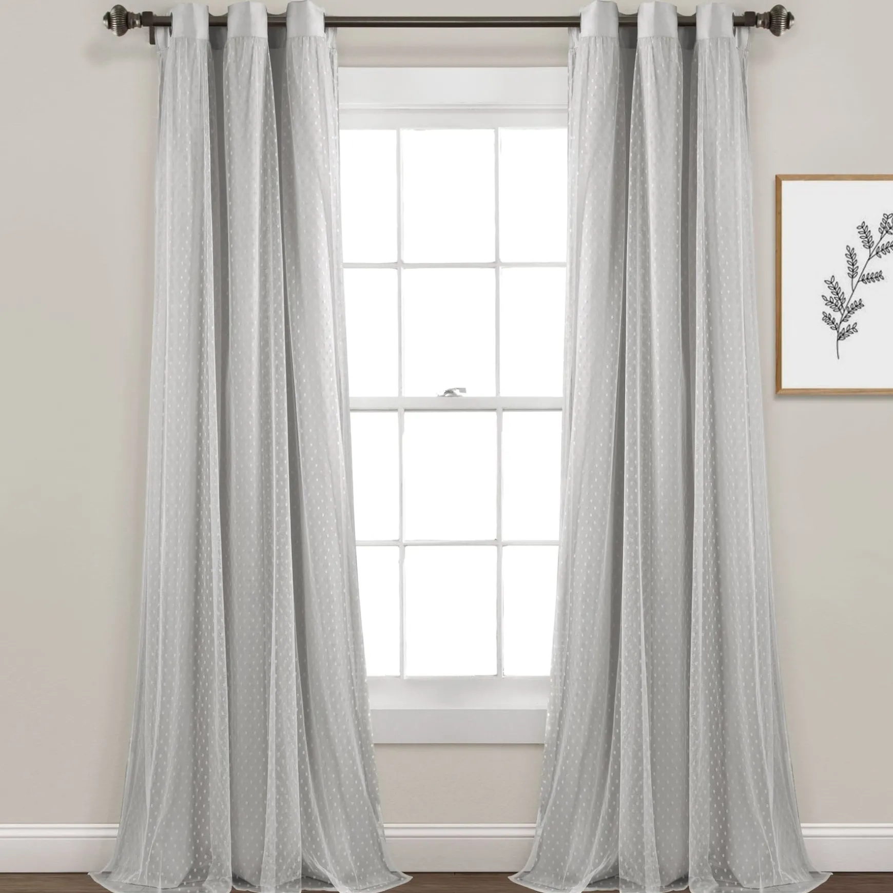 Cottage Polka Dot Sheer Window Curtain Panel Set