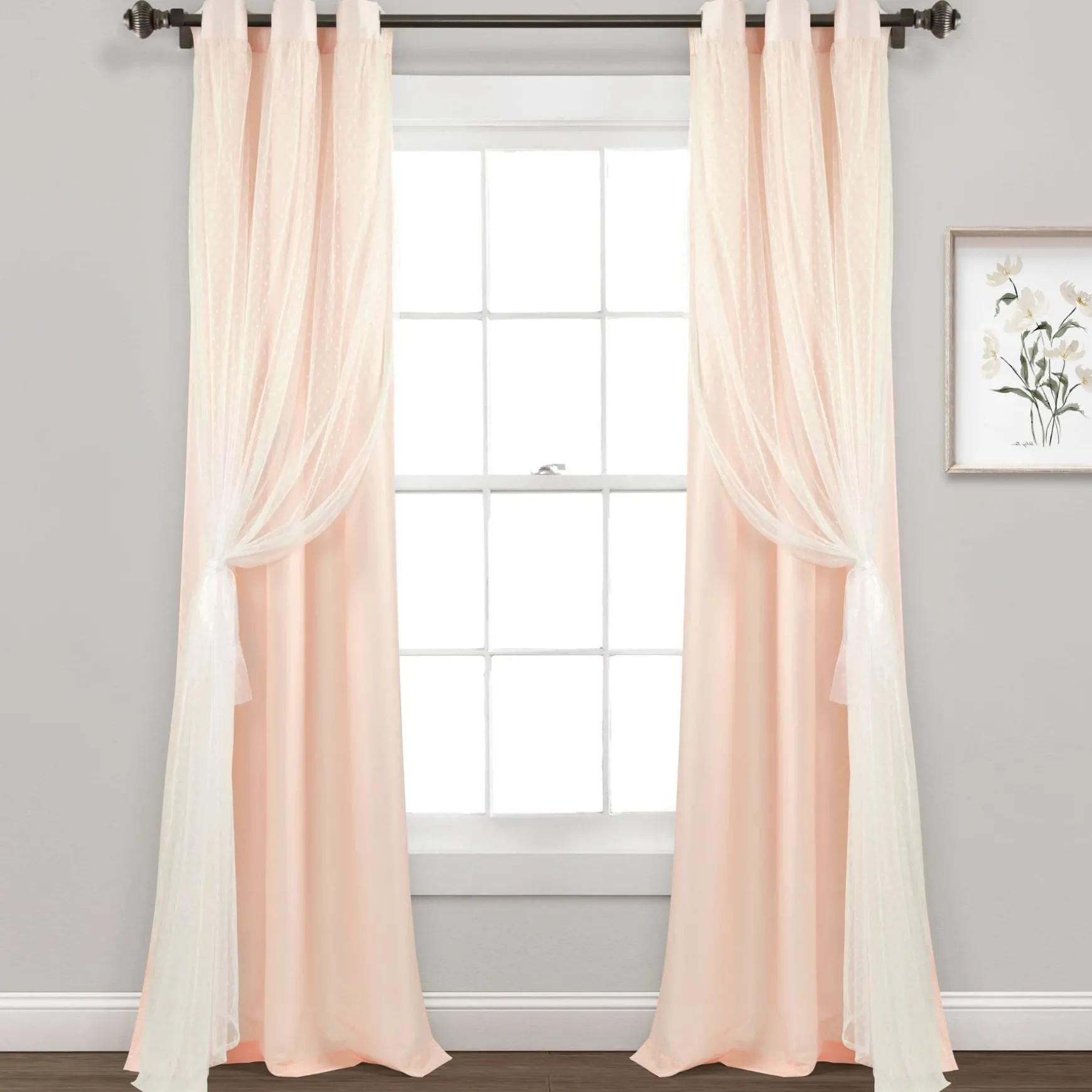 Cottage Polka Dot Sheer Window Curtain Panel Set