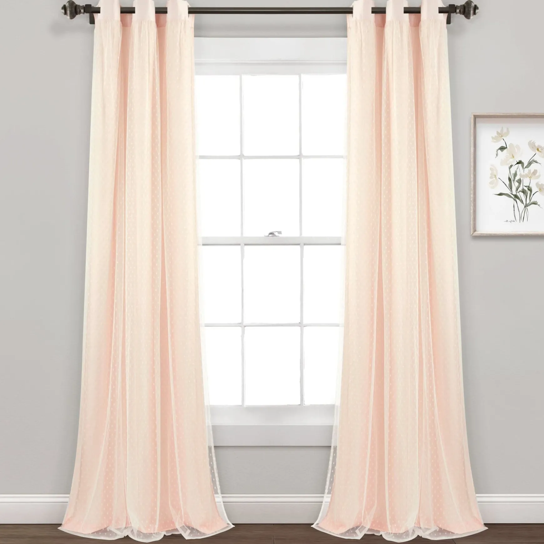 Cottage Polka Dot Sheer Window Curtain Panel Set