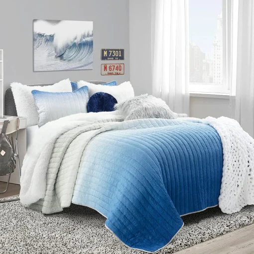 Crinkle Ombre Oversized Quilt 3 Piece Set