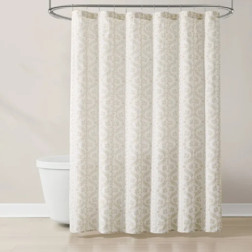 Doreen Delicate Floral Linen Textured Shower Curtain