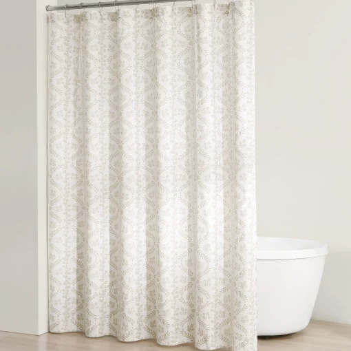 Doreen Delicate Floral Linen Textured Shower Curtain