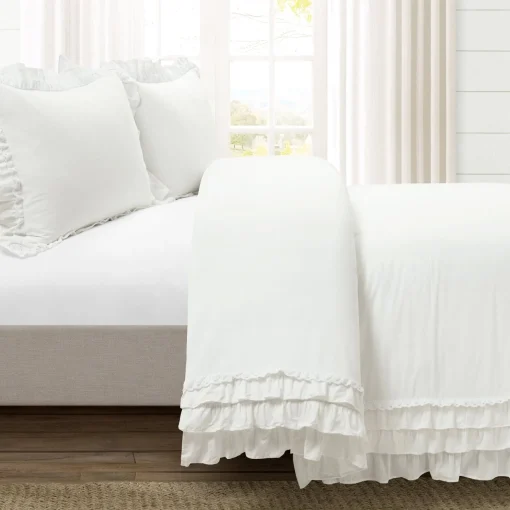 Ella Ruffle Lace 100% Cotton Duvet Cover 3 Piece Set