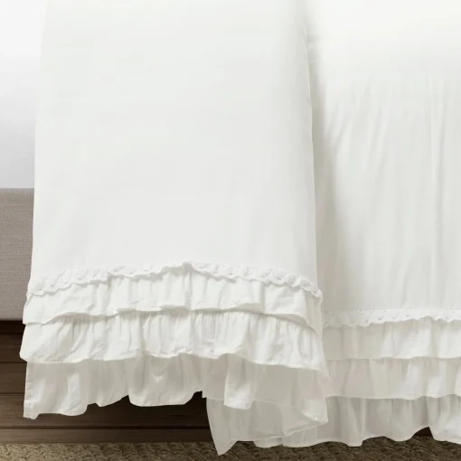 Ella Ruffle Lace 100% Cotton Duvet Cover 3 Piece Set