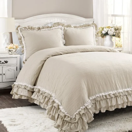 Ella Ruffle Lace 3 Piece Comforter Set