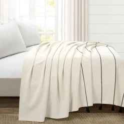 Farmhouse Boho Stripe Woven Tassel Yarn Dyed Cotton Blend Blanket/Coverlet